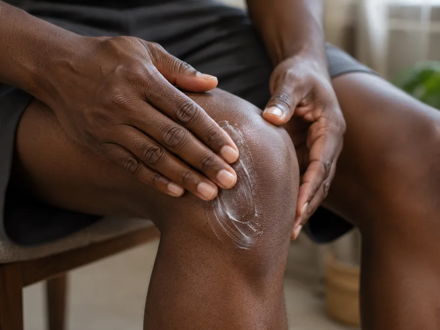 Hands massaging cream into a knee